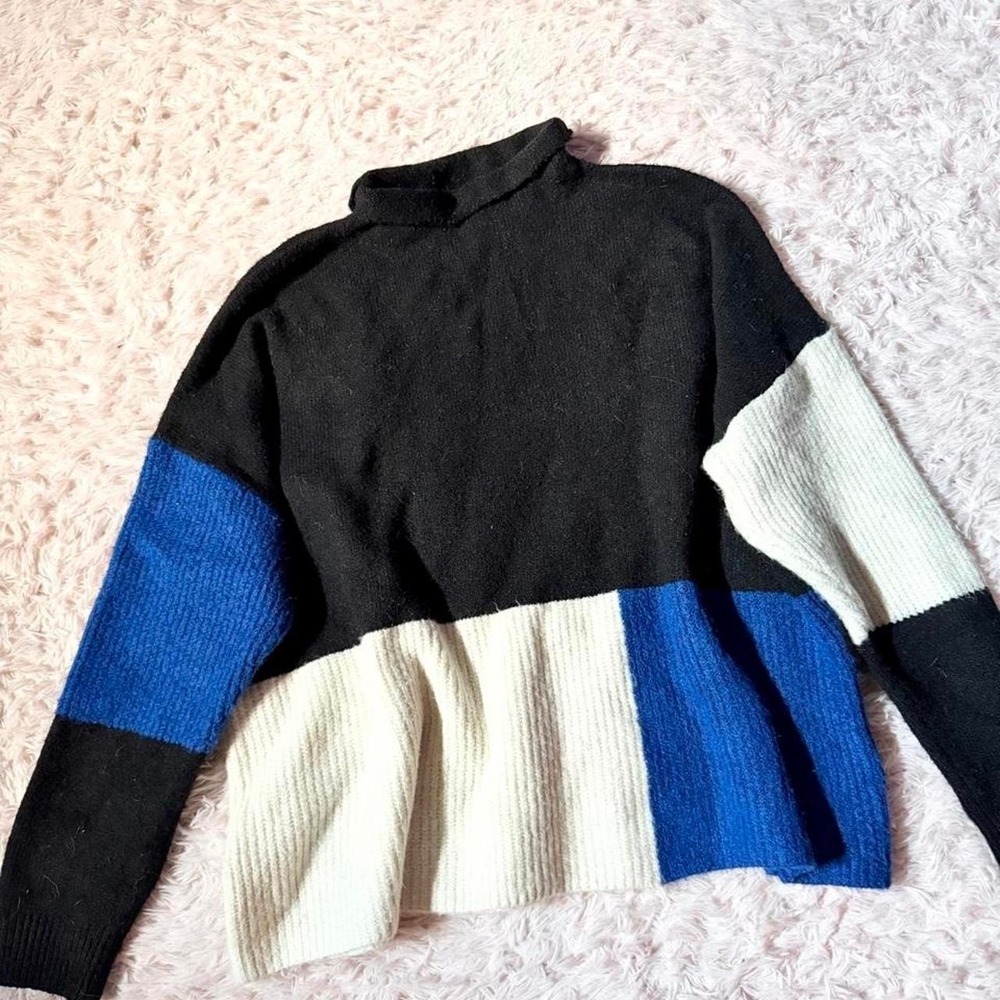 Colorblock Minimalist Pop Art Mod Chic Oversized Roll Neck Sweater Womens XL‎